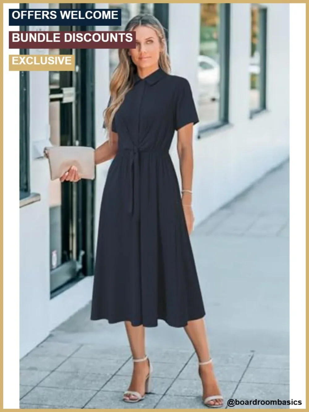 Women's Tie Waist Midi Shirt Dress Business Casual Work Outfit Flowy Short